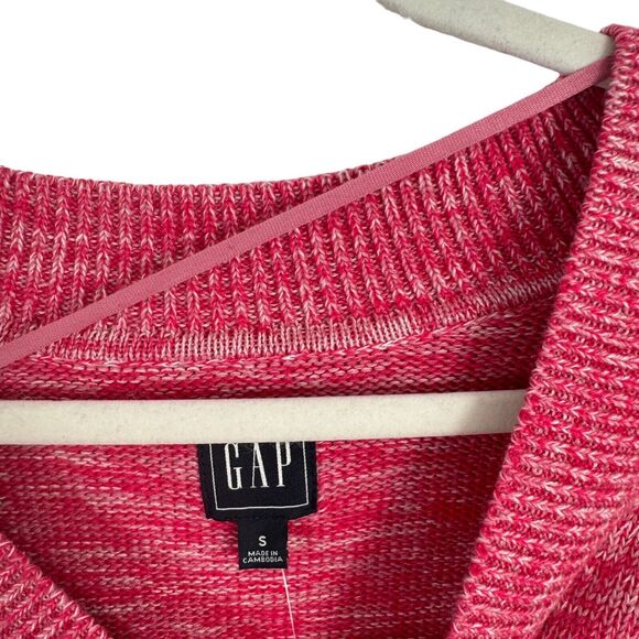 GAP Pink V-Neck Knit Sweater Balloon Sleeve 100% Cotton NWT Womens Small - Picture 3 of 6